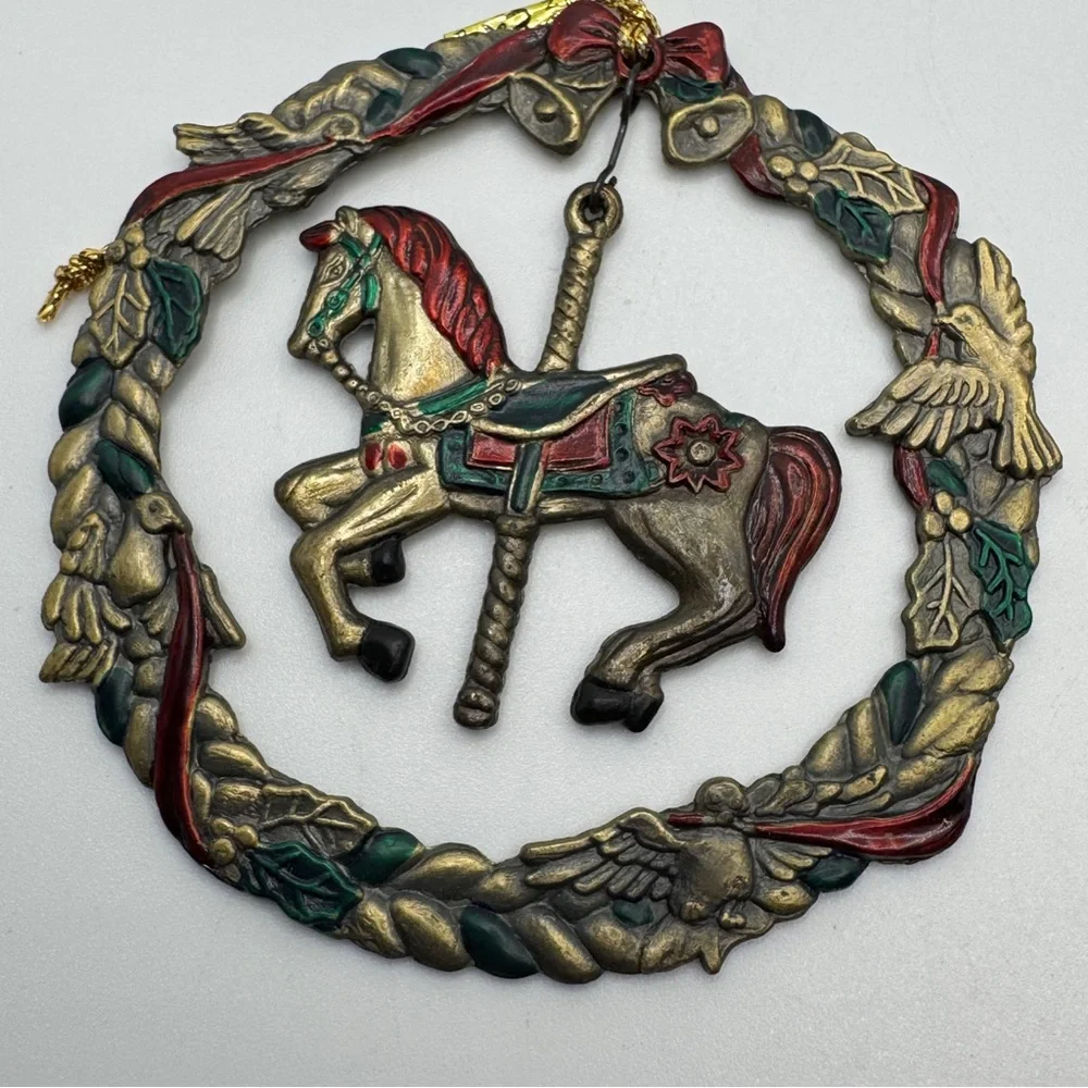 Vintage 90s‎ Russ Heirloom Collection Christmas Ornaments Sleigh Carousel Horse